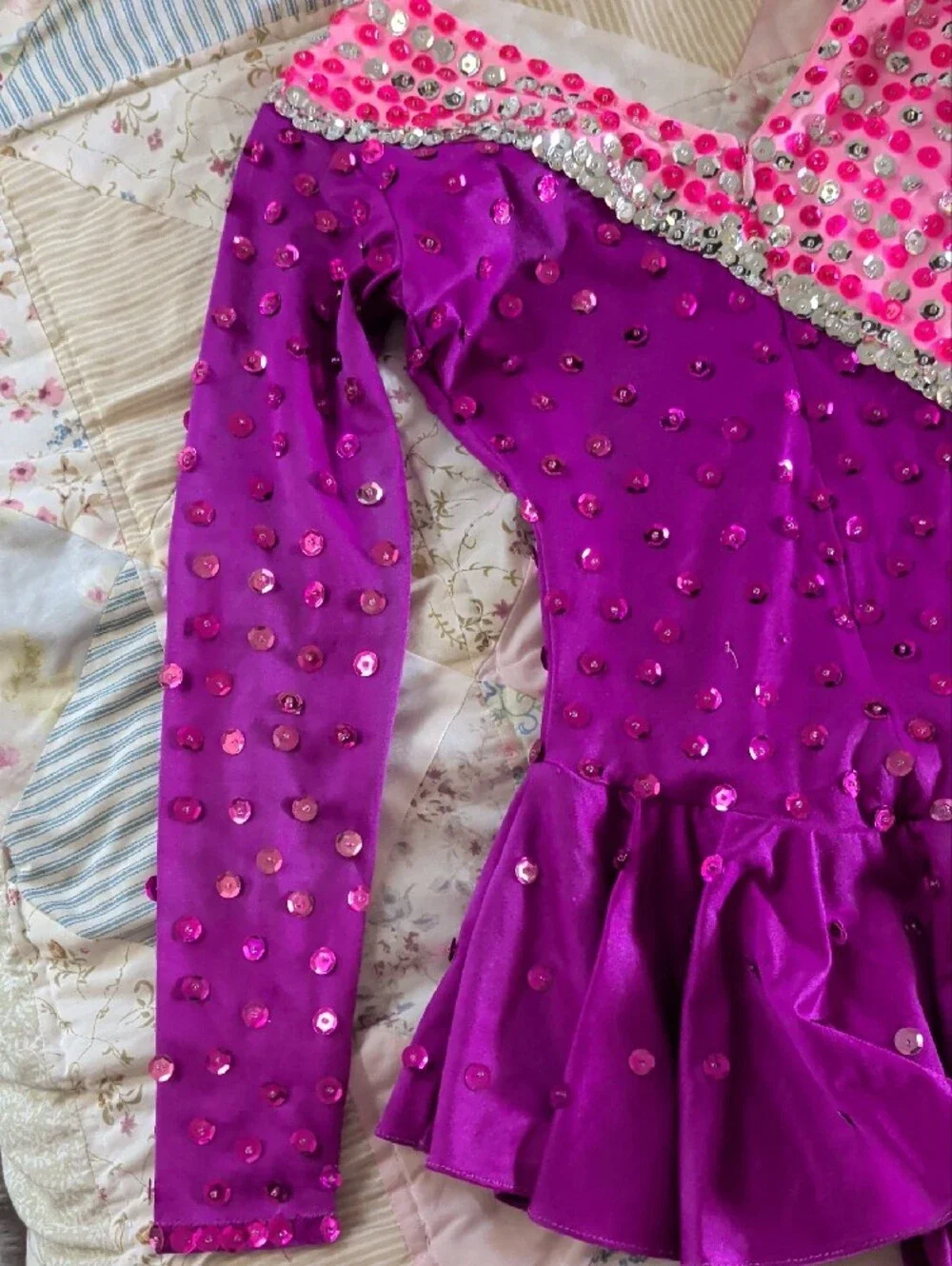 Girls' Two-Tone Purple & Pink Rhinestone Dance Dress